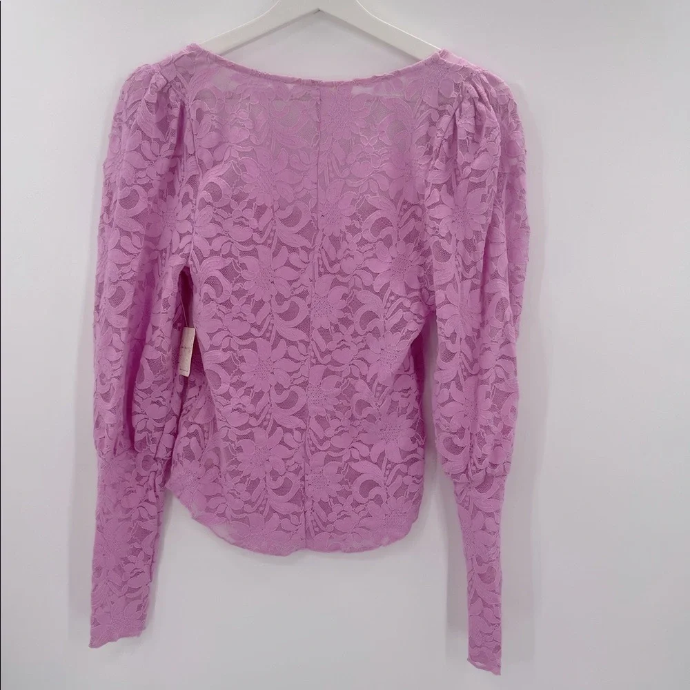 NWT Free People Lace Top Layering Long Sleeve Sheer Lace Top in Pink Size Medium